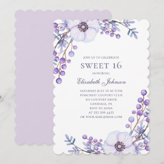 Lila Blumen Sweet 16. 16. Blumengeburt Einladung