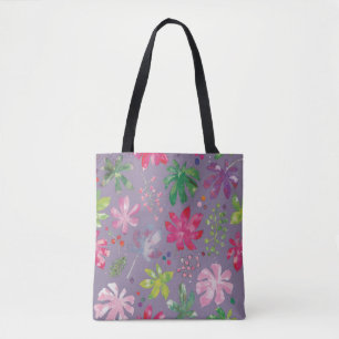 Lila Blumen-Tasche – Rosa und grüne Botanik Tasche