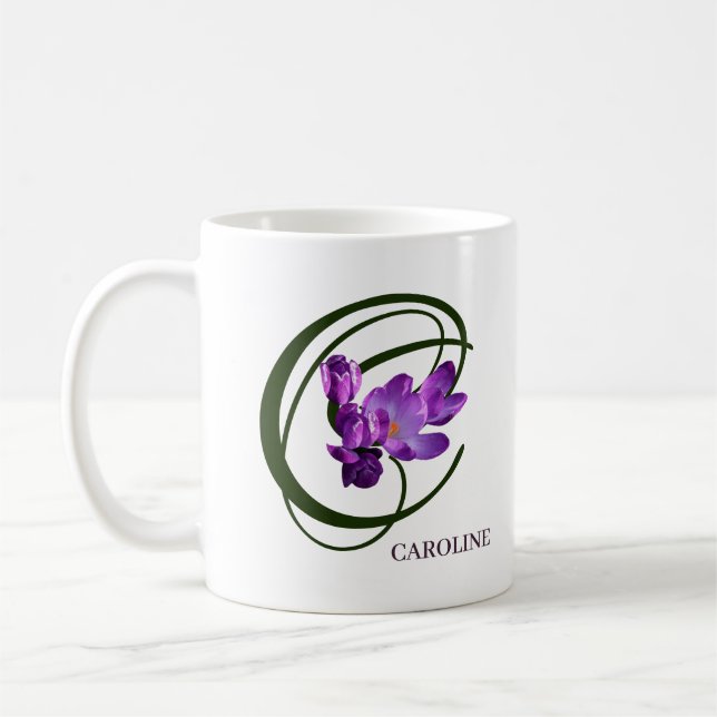 Lila Blumen, trendig, mit dem Namen Caroline Kaffeetasse (Links)
