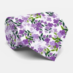 Lila Blumen Und Blätter Aquarell-Hochzeit Krawatte