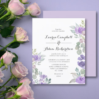 Lila Blumen- und Foliage Hochzeitseinladung