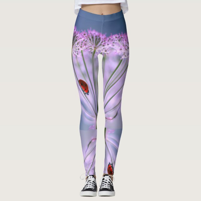 Lila Blumen und Ladybug Leggings (Vorderseite)