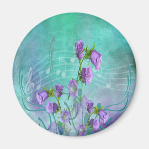 Lila Blumen und musikalische Anmerkungen Magnet