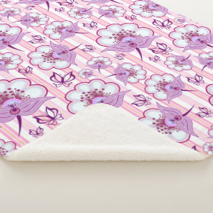 Lila-Blumen- und Schmetterlingsmuster Sherpa-Decke Sherpadecke