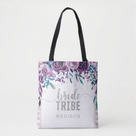 Lila Blumen- und Silberfetti-Stamm Tasche
