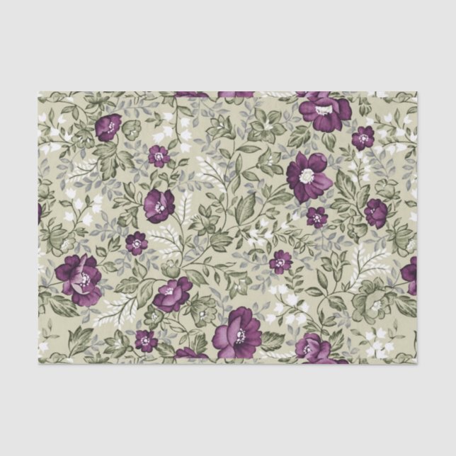 Lila Blumen-Veilchen-Hintergrund-belaubtes Blumen Seidenpapier (Vorderseite)