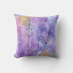 Lila Blumen-Wasserfarben-Wurfkissen-Design Kissen