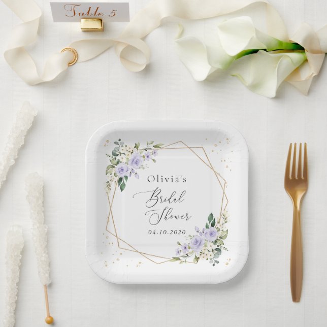 Lila Blumen, weiße Blume, Boho, Brautparty Pappteller (Hochzeit)