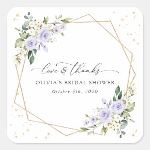 Lila Blumen, weiße Blume, Boho, Brautparty Quadratischer Aufkleber