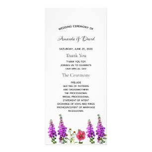 Lila Blumen Weißes Hochzeitsprogramm Werbekarte