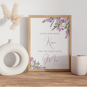 Lila Blumen Wie viele Küsse Schild