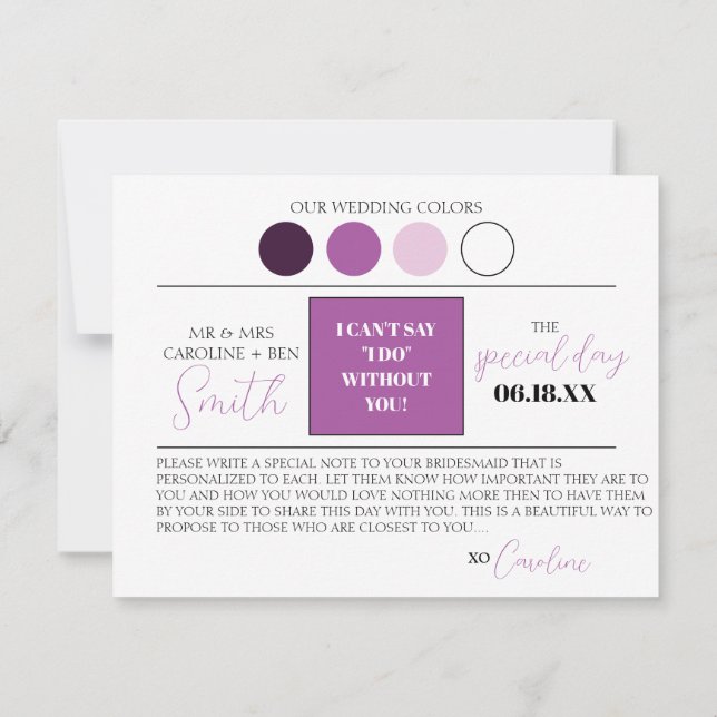 Lila Blumen wird meine Bridesmaid-Karte sein Einladung (Rückseite)