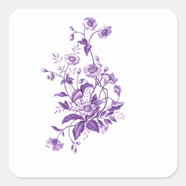 lila Blumenaufkleber Quadratischer Aufkleber (Vorderseite)