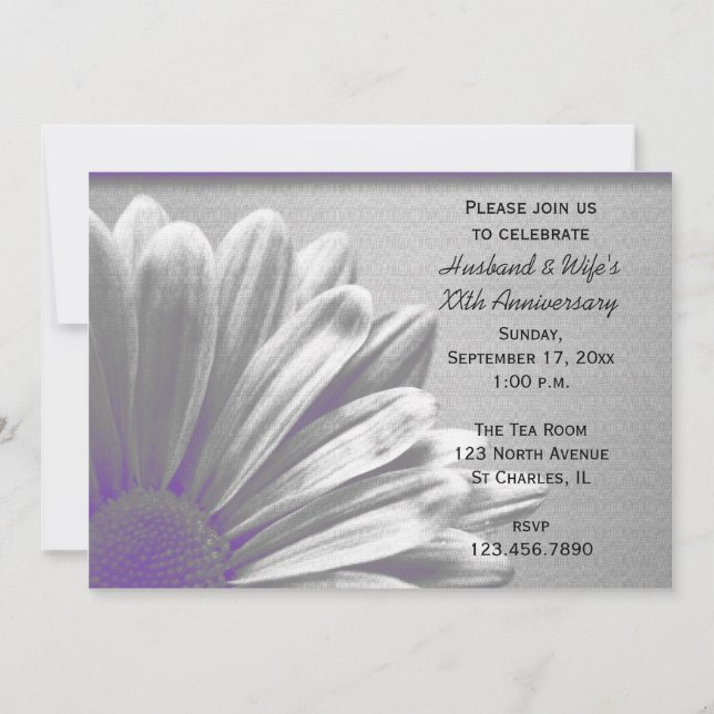 Lila Blumenausstellungen Hochzeitstag Party Einladung (Vorderseite)