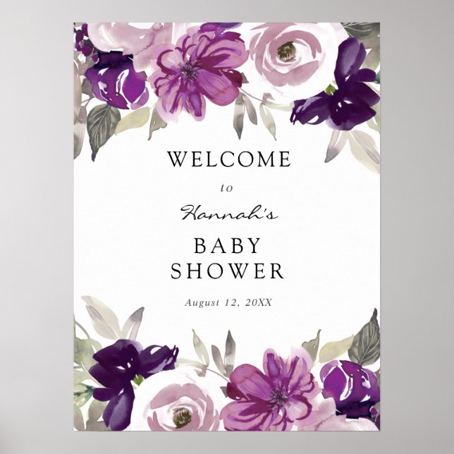 Lila Blumenbaby-Dusche Begrüßungszeichen Poster (Vorne)