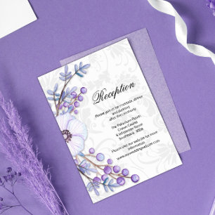 Lila Blumenberries & Damask Wedding Empfang Begleitkarte