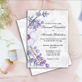 Lila Blumenberries und Damaskus-Hochzeit Einladung