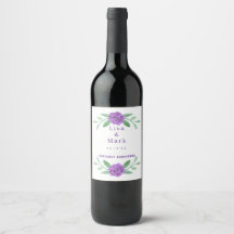 Lila Blumenblätterung Hochzeitweilige Weinetikette