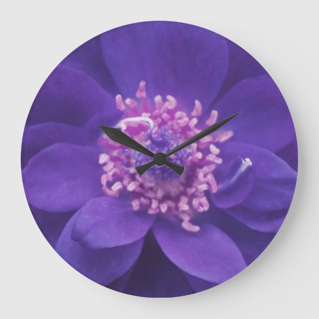 Lila Blumenblattmandala-Wand-Uhr Große Wanduhr (Vorderseite)