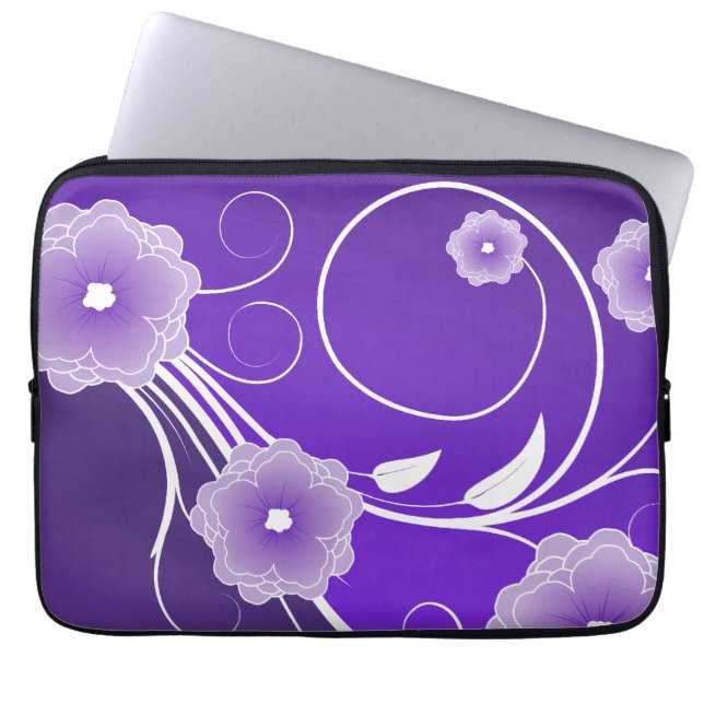 Lila Blumenblüten und Wirbel Laptopschutzhülle (Vorderseite)