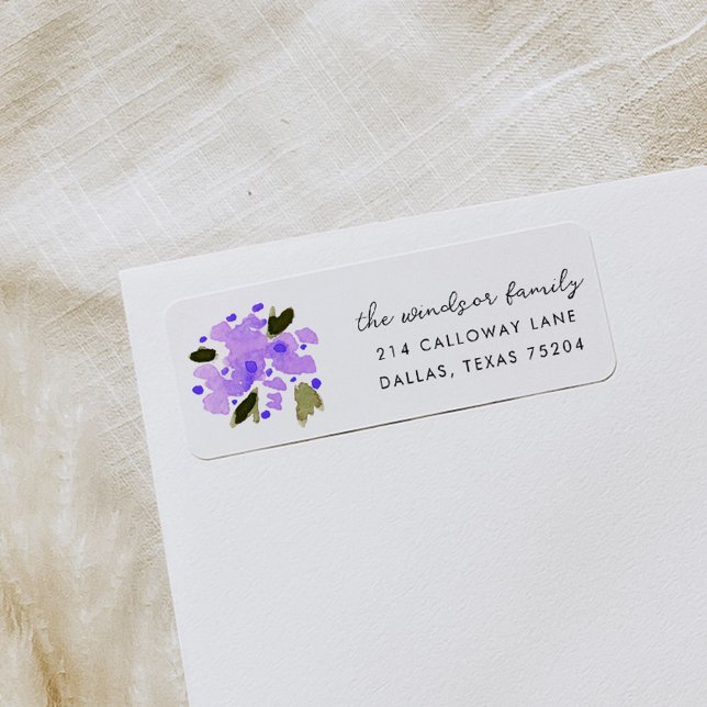 Lila BlumenBouquet-Rücksendeadressen-Aufkleber (Purple watercolor floral bouquet return address label.)
