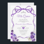 Lila Blumenbow-Band-Silberkrone Mis Quince Einladung<br><div class="desc">EDITABLE Lila Floral Bow Ribbon Silver Crown Mis Quince Einladung Elegant Quinceañera Lila BlumenPrinzessin Geburtstagseinladung Silberkrone Mis Quince 15 Anos,  16. Geburtstagsparty</div>