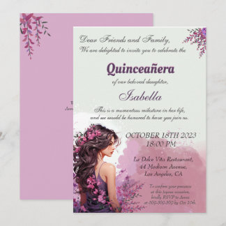 Lila Blumenchic Quinceanera Einladung