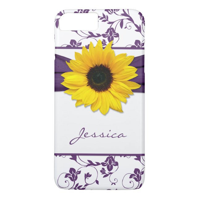 Lila BlumenDamast Gelbe Sonnenblume Case-Mate iPhone Hülle (Rückseite)