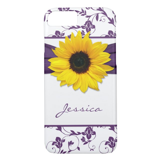 Lila BlumenDamast Gelbe Sonnenblume Case-Mate iPhone Hülle (Rückseite)