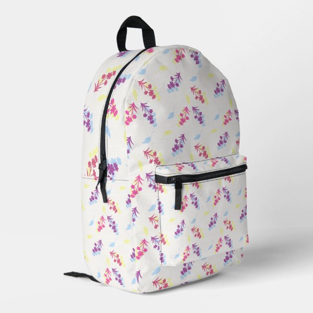 Lila Blumendesign Bedruckter Rucksack (Rückseitige Ecke links)