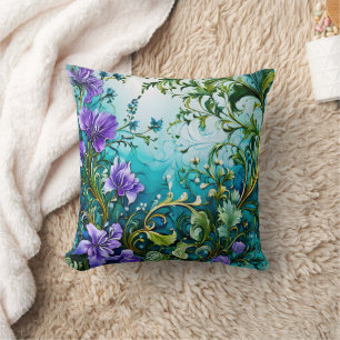 Lila Blumendesign mit viel Grün Kissen