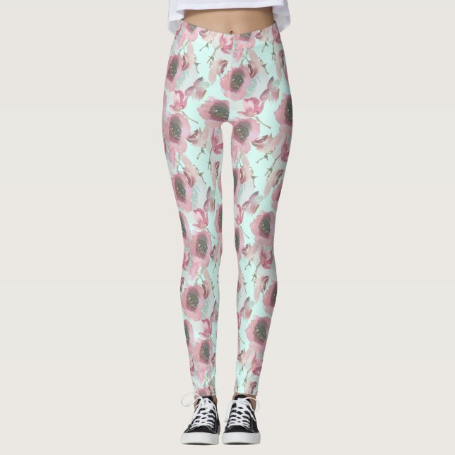 Lila Blumendruckblauer Leggings (Vorderseite)