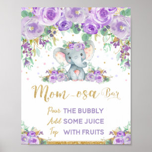 Lila Blumenelefant Baby Shower Momosa Bar Schild