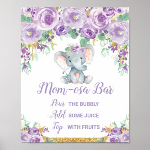 Lila Blumenelefanten-Babyparty Momosa-Balkenschild Poster