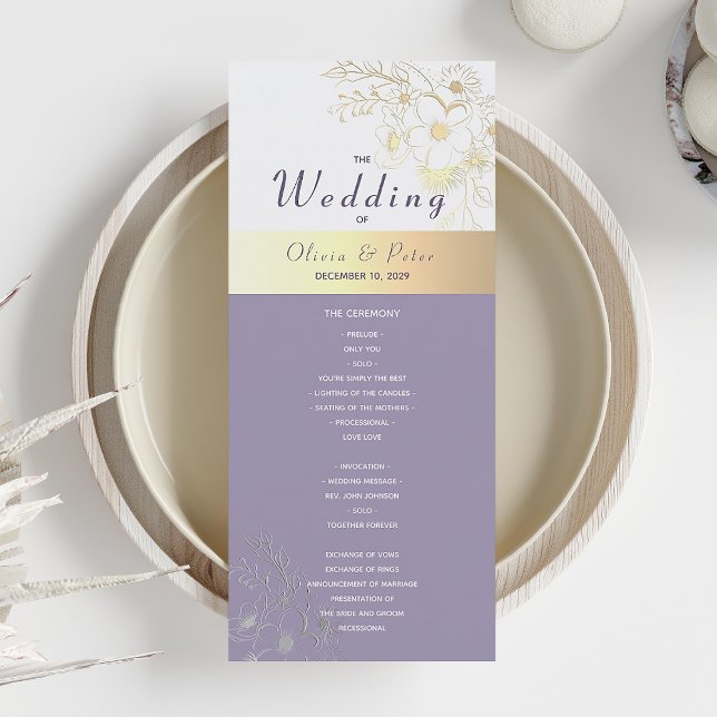 Lila Blumenelemente Hochzeitsprogramm Programm (Von Creator hochgeladen)