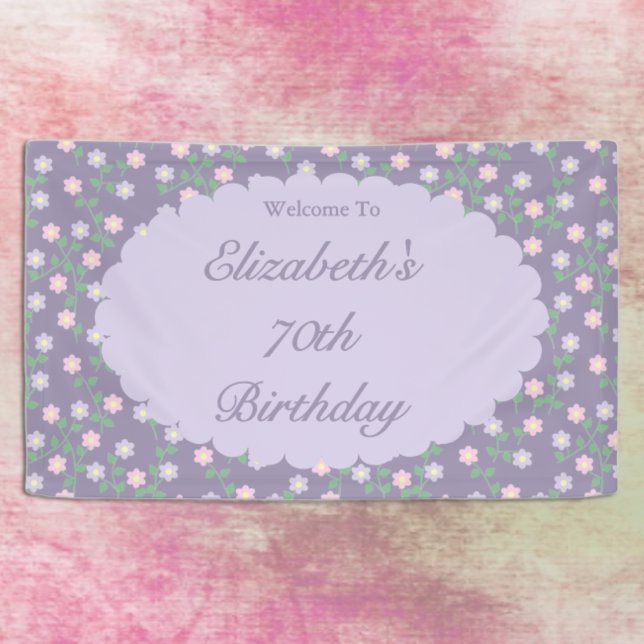 Lila Blumener Geburtstag Banner (Von Creator hochgeladen)