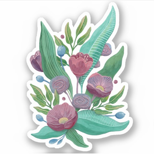 Lila Blumengarten. Anstrichene botanische Blume Aufkleber (Vorderseite)