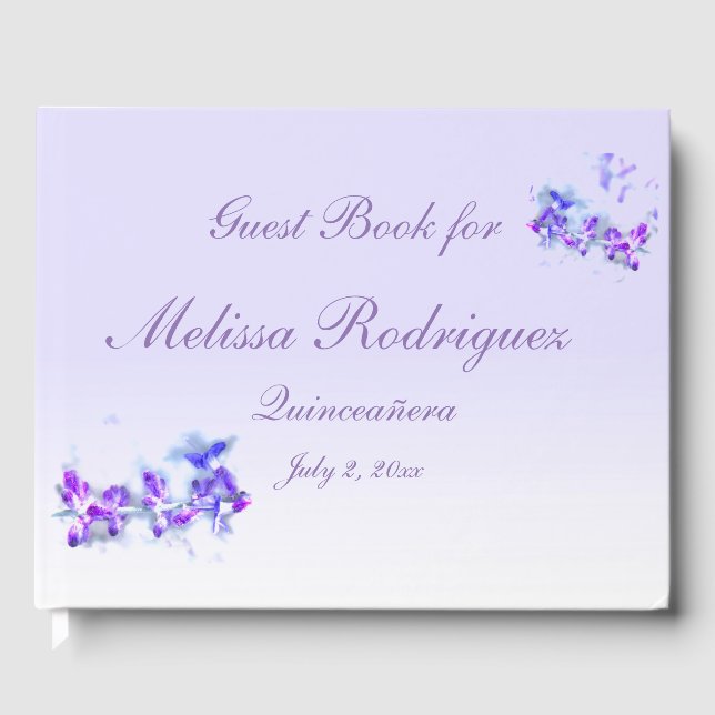 Lila Blumengarten Blume Quinceanera Gästebuch (Vorderseite)
