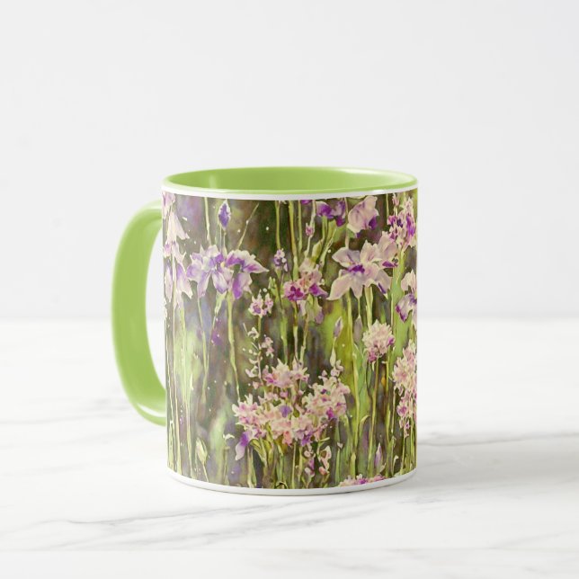 Lila Blumengarten Blumenstrauß Tasse Cup (Vorderseite Links)