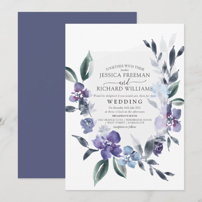 Lila Blumengarten Einladung zur Hochzeit, (Vorne/Hinten)