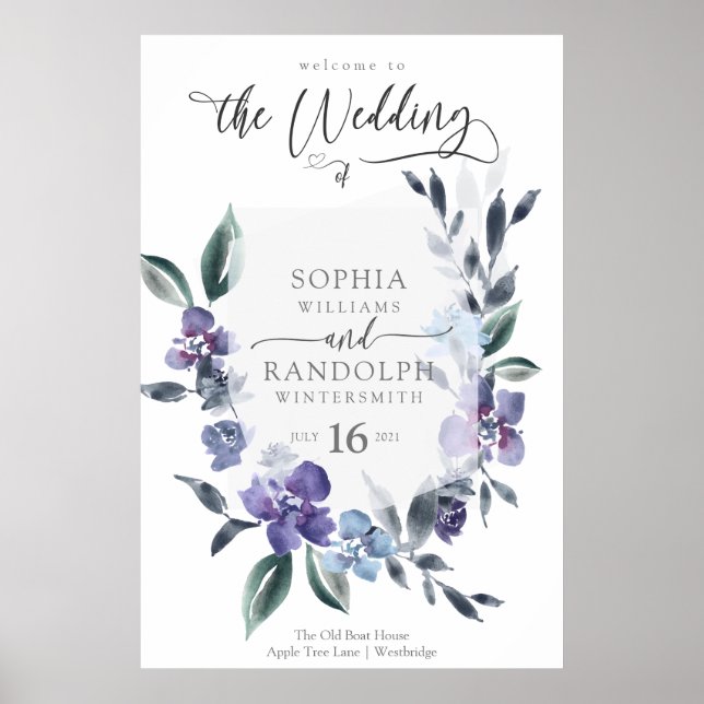 Lila Blumengarten Einladung zur Hochzeit, Poster (Vorne)