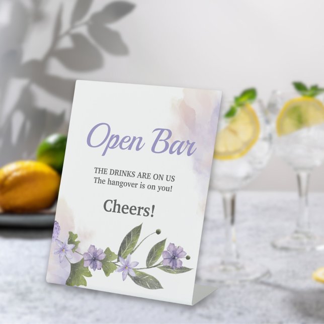 Lila Blumengarten Hochzeit Open Bar Sockelschild (Von Creator hochgeladen)