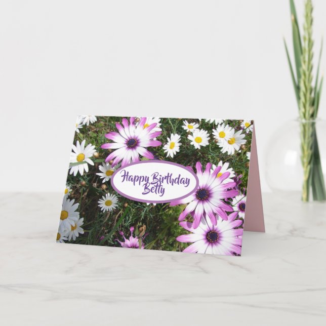 Lila Blumengarten "White Daisy Flower Garden" zum  Karte (Vorderseite)