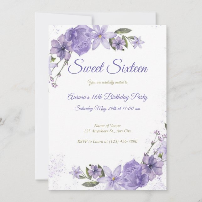 Lila Blumengeburt Einladung (Vorderseite)