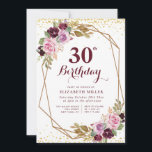 lila blumengeschmückte 30. Party Einladung<br><div class="desc">Ein schönes Blumendesign mit einer lila Blume in der Herbstfarbe. Text und Farben können personalisiert sein.</div>
