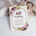 lila blumengeschmückte 60. Geburtstagsfeier Einladung<br><div class="desc">Ein schönes Blumendesign mit einer lila Blume in der Herbstfarbe. Text und Farben können personalisiert sein.</div>