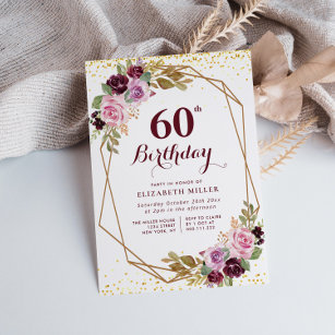lila blumengeschmückte 60. Geburtstagsfeier Einladung