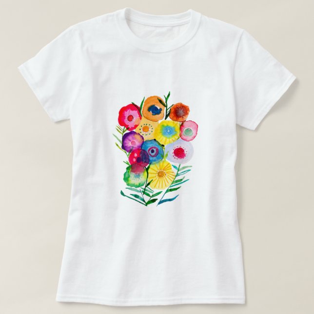 Lila, blumengeschmückte Blume T-Shirt (Design vorne)