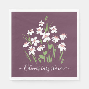 lila, blumengeschmückte, schöne Babydusche Serviette
