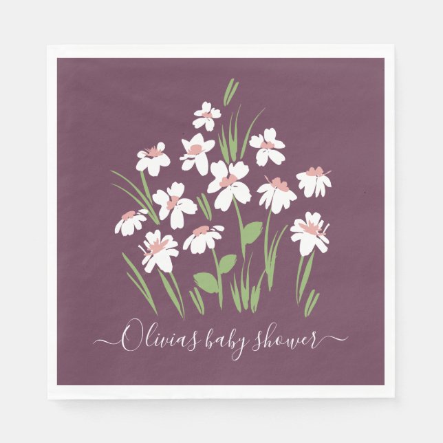 lila, blumengeschmückte, schöne Babydusche Serviette (Vorderseite)